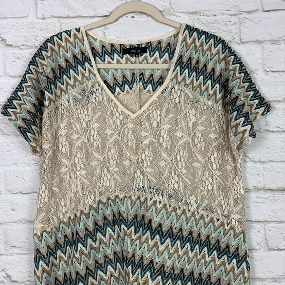 Amitie Chevron Crochet Boho Oversized Tunic Top S - Picture 2 of 7